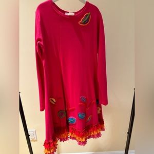 Lemon loves lime, kids collection. Embroidered Pink Cotton Ruffle Twirly Dress